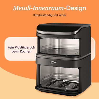 COSORI Turbo Tower Pro Smart Heißluftfritteuse, 10,8L Keramikbeschichtung, DualBlaze-Technologie und WLAN-Steuerung, Silbergrau