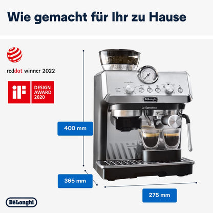 De'Longhi Siebträgermaschine La Specialista Arte EC9155.MB, Espressomaschine mit Mahlwerk, 8 Mahlgradeinstellungen, 15 Bar, 3 Temperaturen