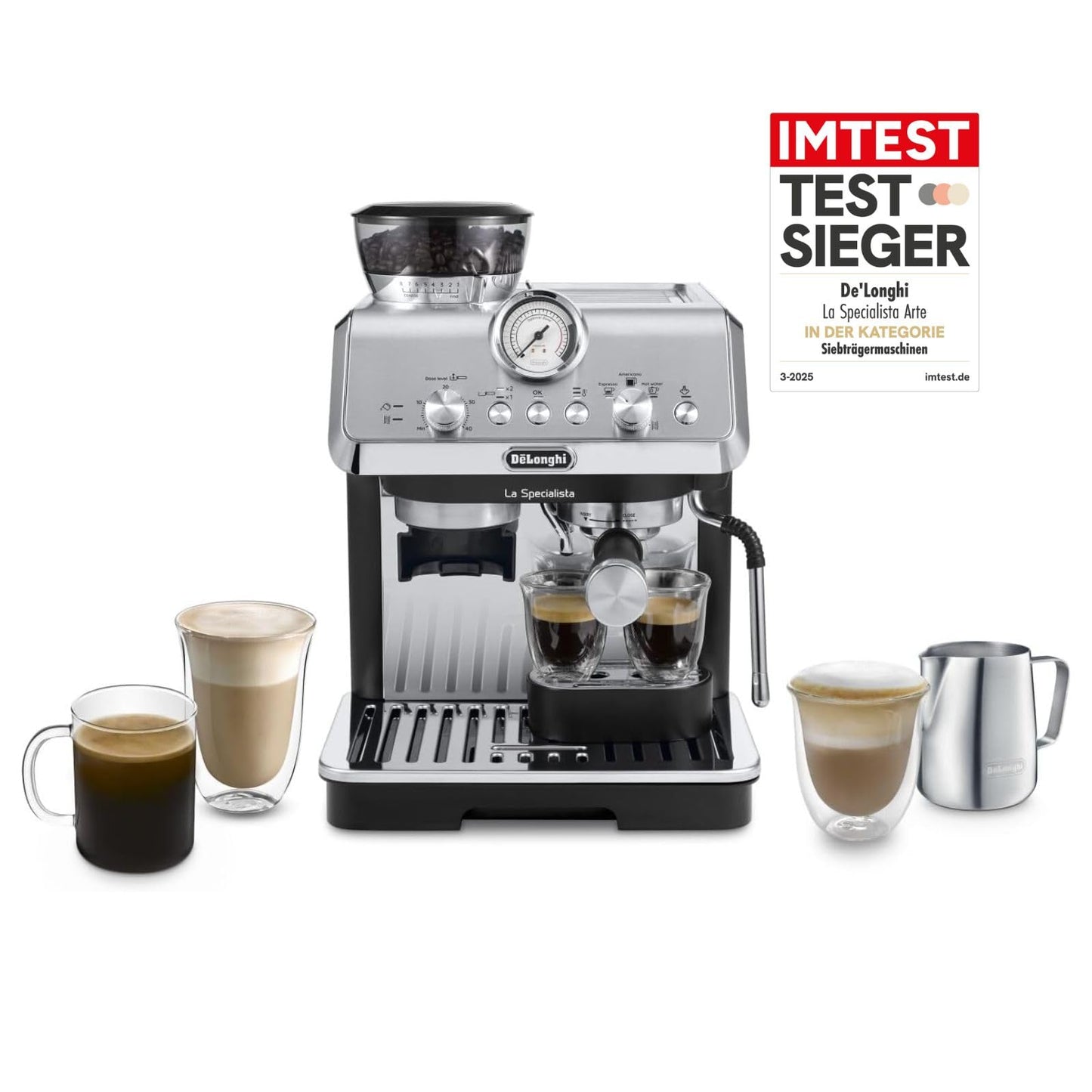 De'Longhi Siebträgermaschine La Specialista Arte EC9155.MB, Espressomaschine mit Mahlwerk, 8 Mahlgradeinstellungen, 15 Bar, 3 Temperaturen
