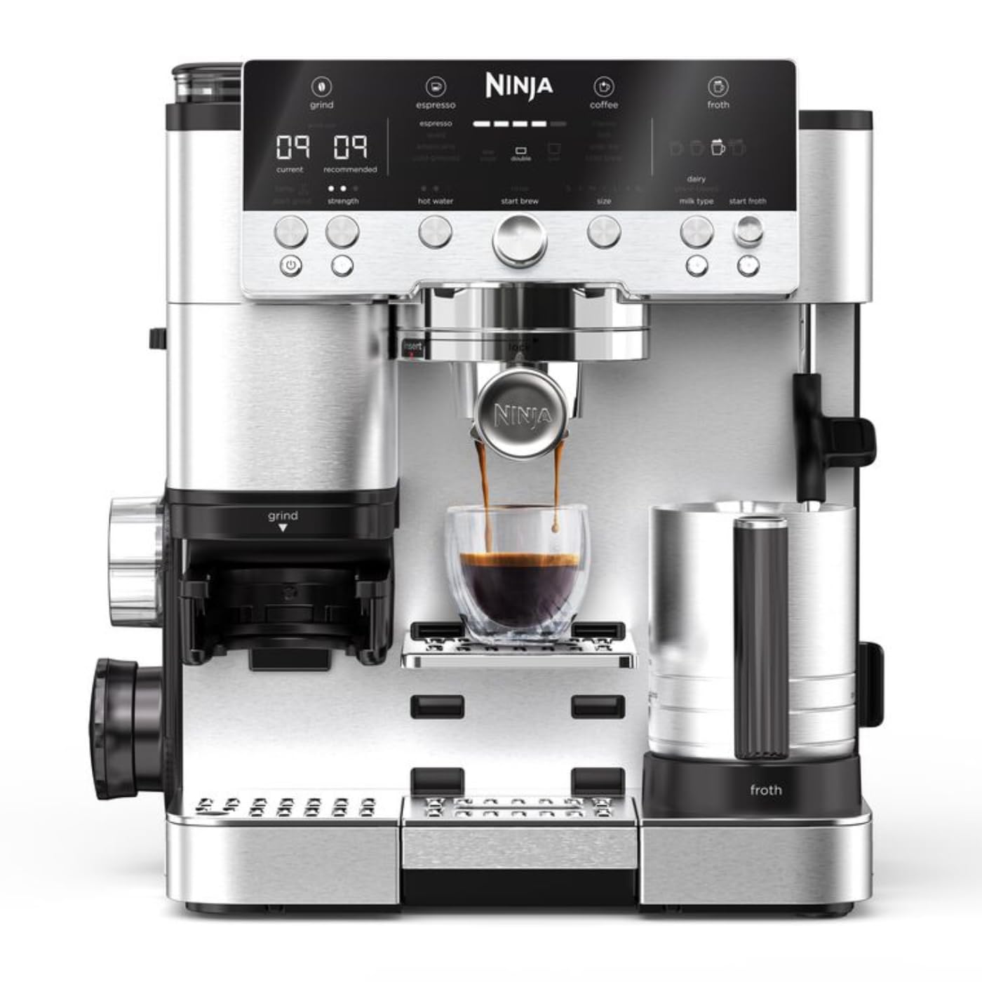 Ninja Luxe Premier 3-in-1 Kaffeemaschine mit Mahlwerk und Aufschäumer für Latte, Cappuccino, Cold Brew & Espresso