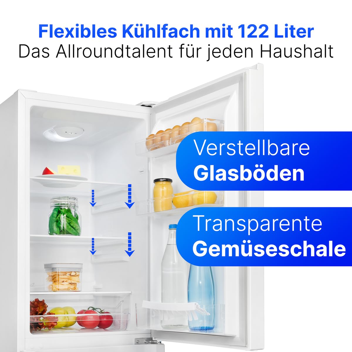 Bomann® Fridge Freezer | Energy Class E | 143cm | Quiet 39 dB Fridge Freezer | 3 Shelves & 3 Drawers