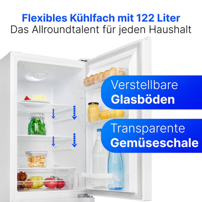 Bomann® Fridge Freezer | Energy Class E | 143cm | Quiet 39 dB Fridge Freezer | 3 Shelves & 3 Drawers