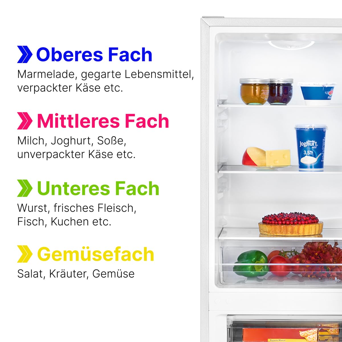 Bomann® Fridge Freezer | Energy Class E | 143cm | Quiet 39 dB Fridge Freezer | 3 Shelves & 3 Drawers