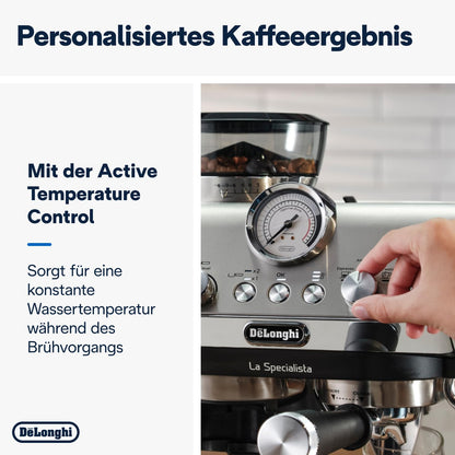 De'Longhi Siebträgermaschine La Specialista Arte EC9155.MB, Espressomaschine mit Mahlwerk, 8 Mahlgradeinstellungen, 15 Bar, 3 Temperaturen