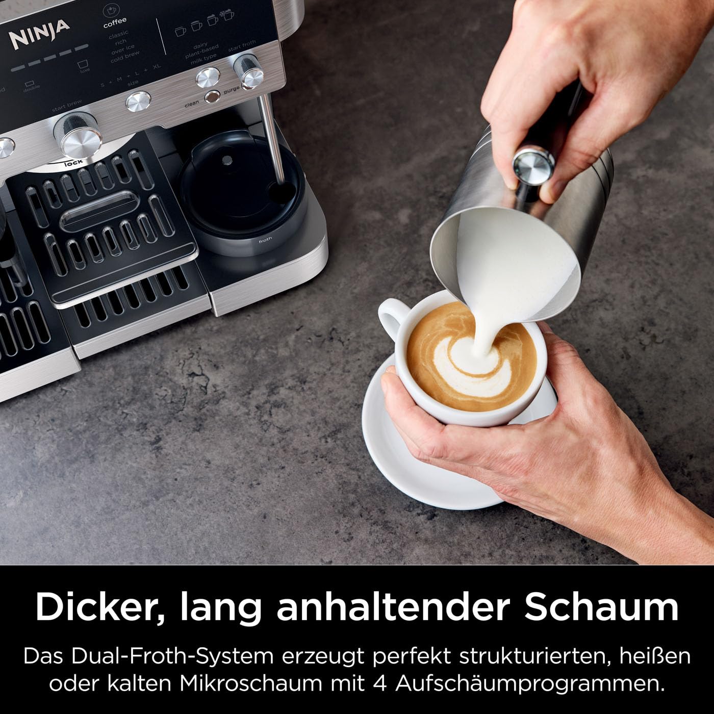 Ninja Luxe Premier 3-in-1 Kaffeemaschine mit Mahlwerk und Aufschäumer für Latte, Cappuccino, Cold Brew & Espresso
