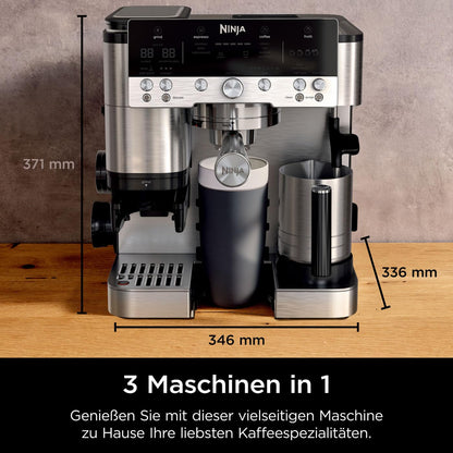 Ninja Luxe Premier 3-in-1 Kaffeemaschine mit Mahlwerk und Aufschäumer für Latte, Cappuccino, Cold Brew & Espresso