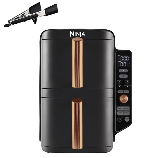 Ninja Double Stack XL Hot Air Fryer, 2 vertical drawers, 4 cooking levels, 2 inserts, space-saving design, 9.5 L
