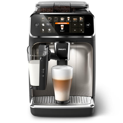 Philips 5400 Series Fully Automatic Coffee Machine - LatteGo, 12 Drinks, Milk Frother, Touchscreen, 4 Profiles, Chrome Finish (EP5447/90)