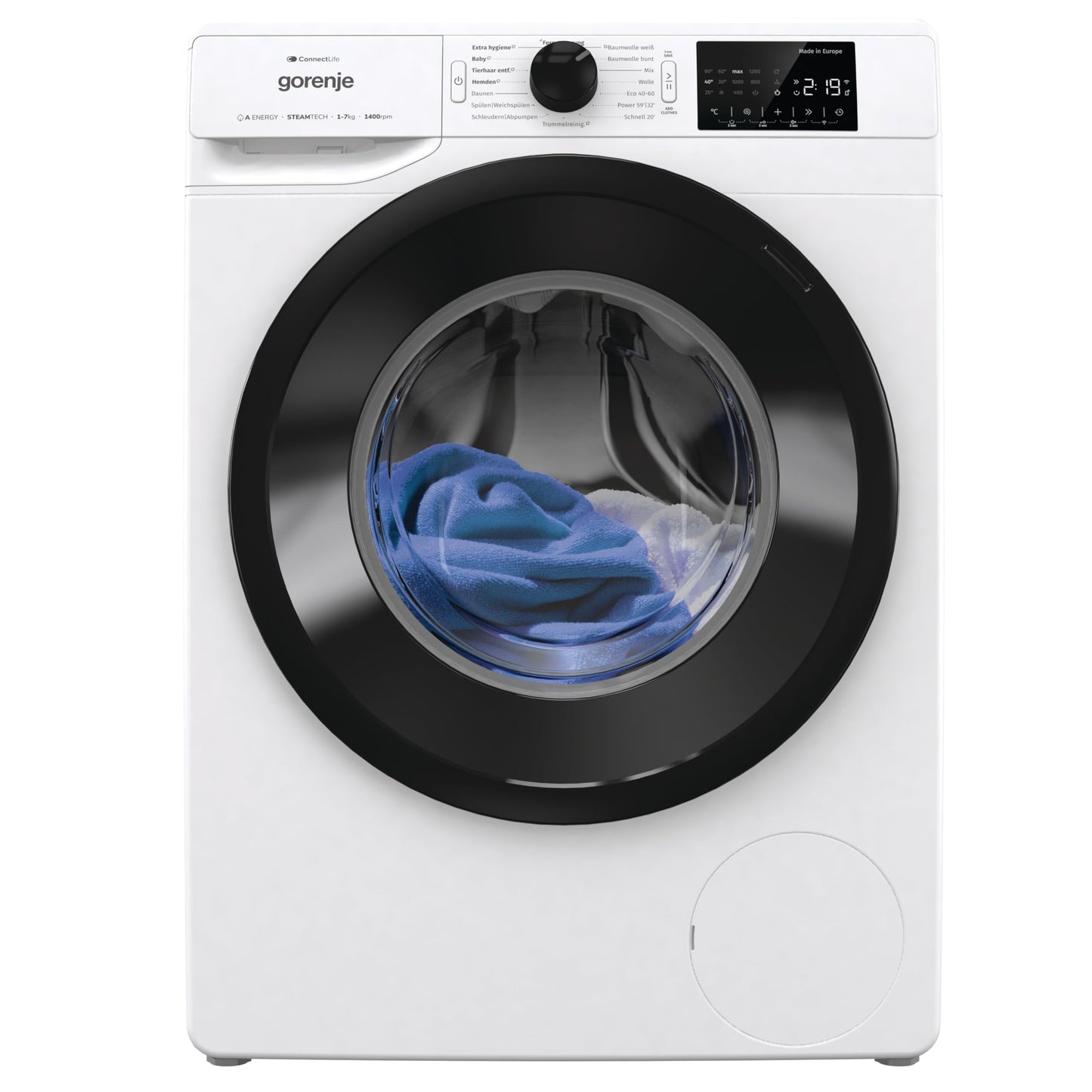 Gorenje WPNEI74A1TS Waschmaschine mit Dampffunktion/ConnectLife / 7Kg / 1400 U/min / 15 Programme/Totaler AquaStop
