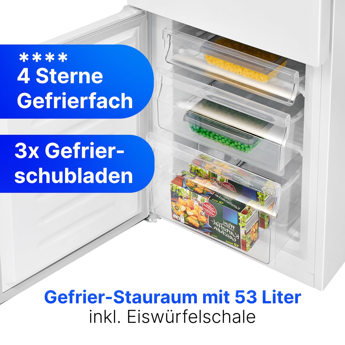 Bomann® Fridge Freezer | Energy Class E | 143cm | Quiet 39 dB Fridge Freezer | 3 Shelves & 3 Drawers