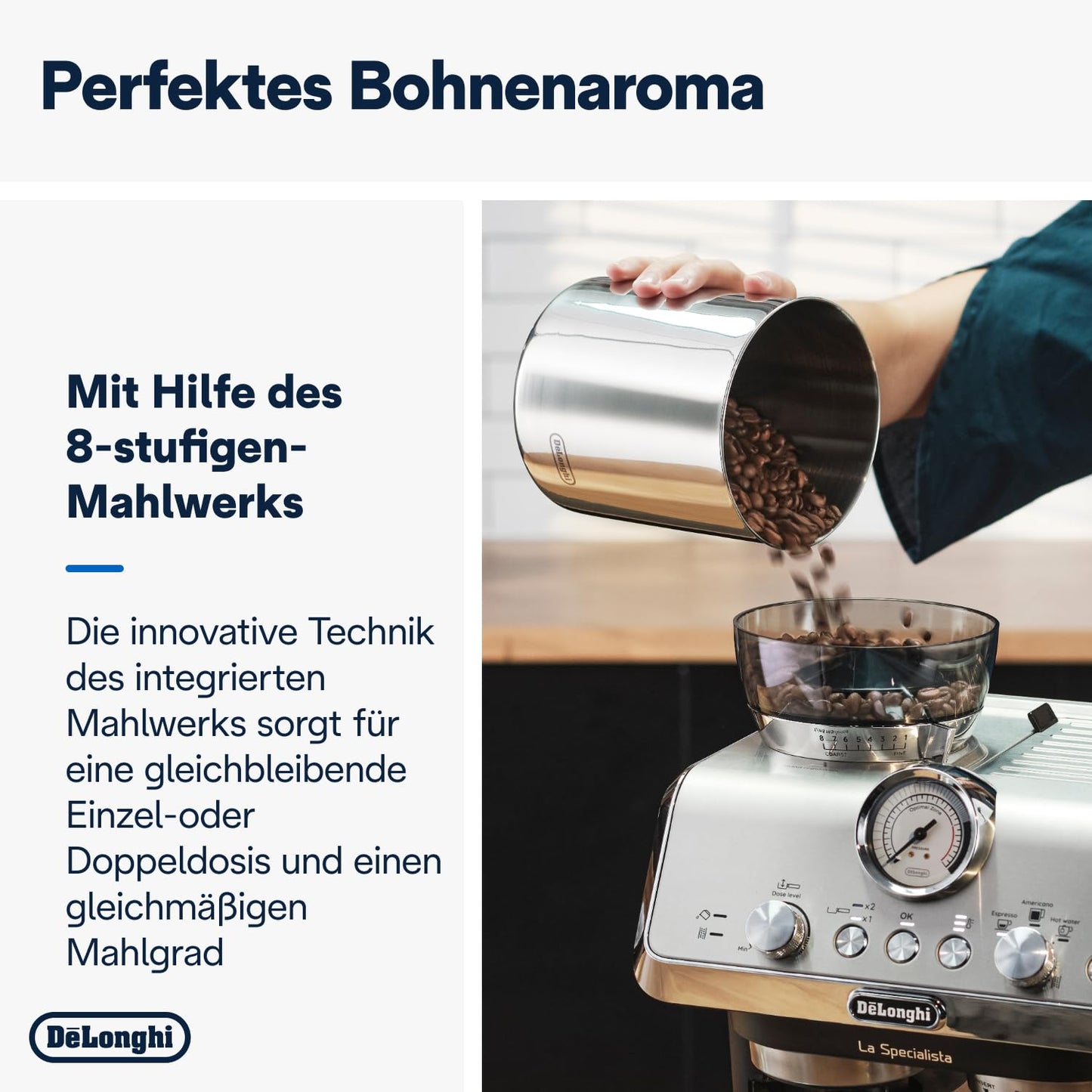 De'Longhi Siebträgermaschine La Specialista Arte EC9155.MB, Espressomaschine mit Mahlwerk, 8 Mahlgradeinstellungen, 15 Bar, 3 Temperaturen