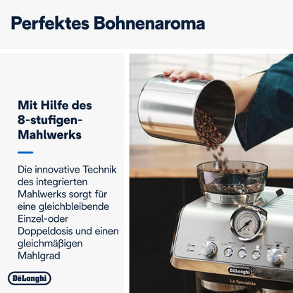 De'Longhi Siebträgermaschine La Specialista Arte EC9155.MB, Espressomaschine mit Mahlwerk, 8 Mahlgradeinstellungen, 15 Bar, 3 Temperaturen