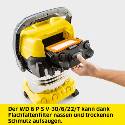 Kärcher wet/dry vacuum cleaner WD 6 P S V-30/6/22/T, incl. power outlet, flat pleated filter, patented filter box, filter cleaning