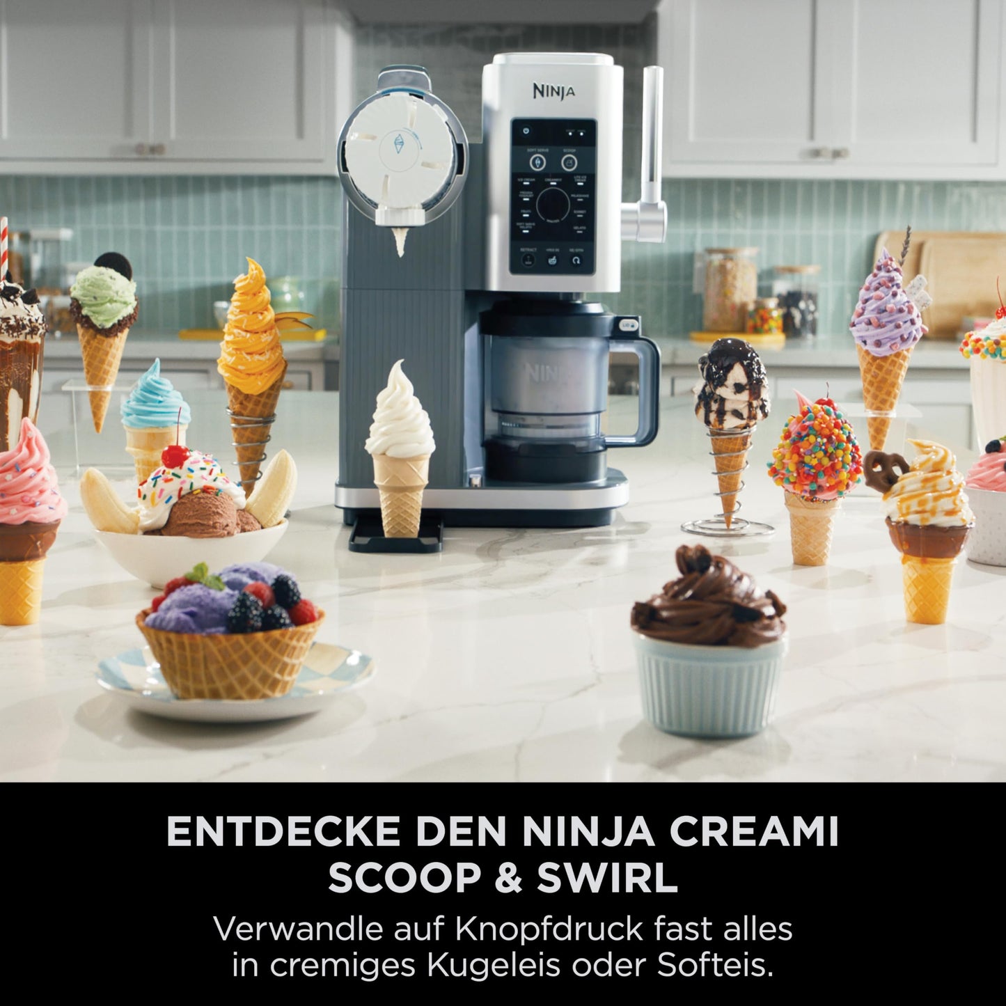 Ninja CREAMi Scoop & Swirl Eismaschine mit 2 Behältern, 13 Funktionen, für Eiscreme, Softeis, Gelato, Sorbet