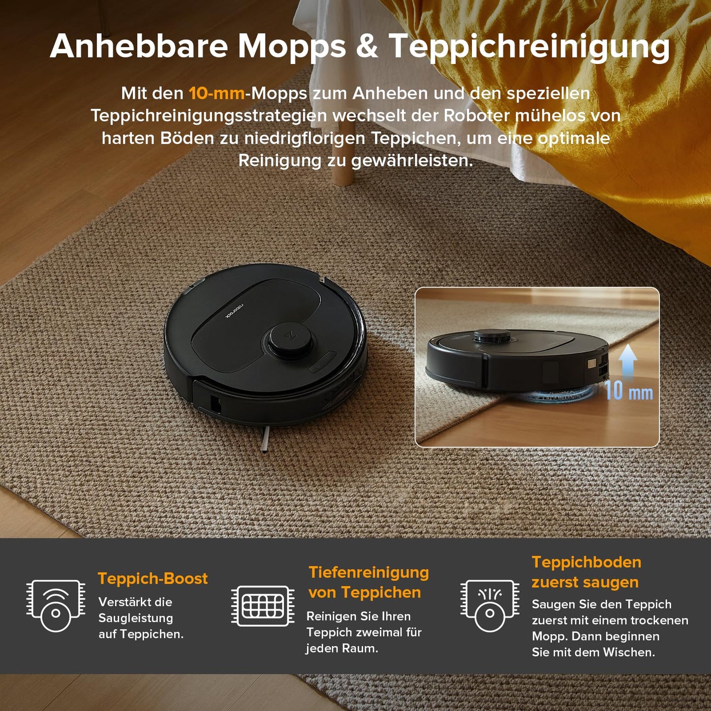 roborock Qrevo Serie Saugroboter mit Wischfunktion, 8000Pa Saugkraft (verbessert von Qrevo S), Anti-Verfilzungs-Seitenbürste