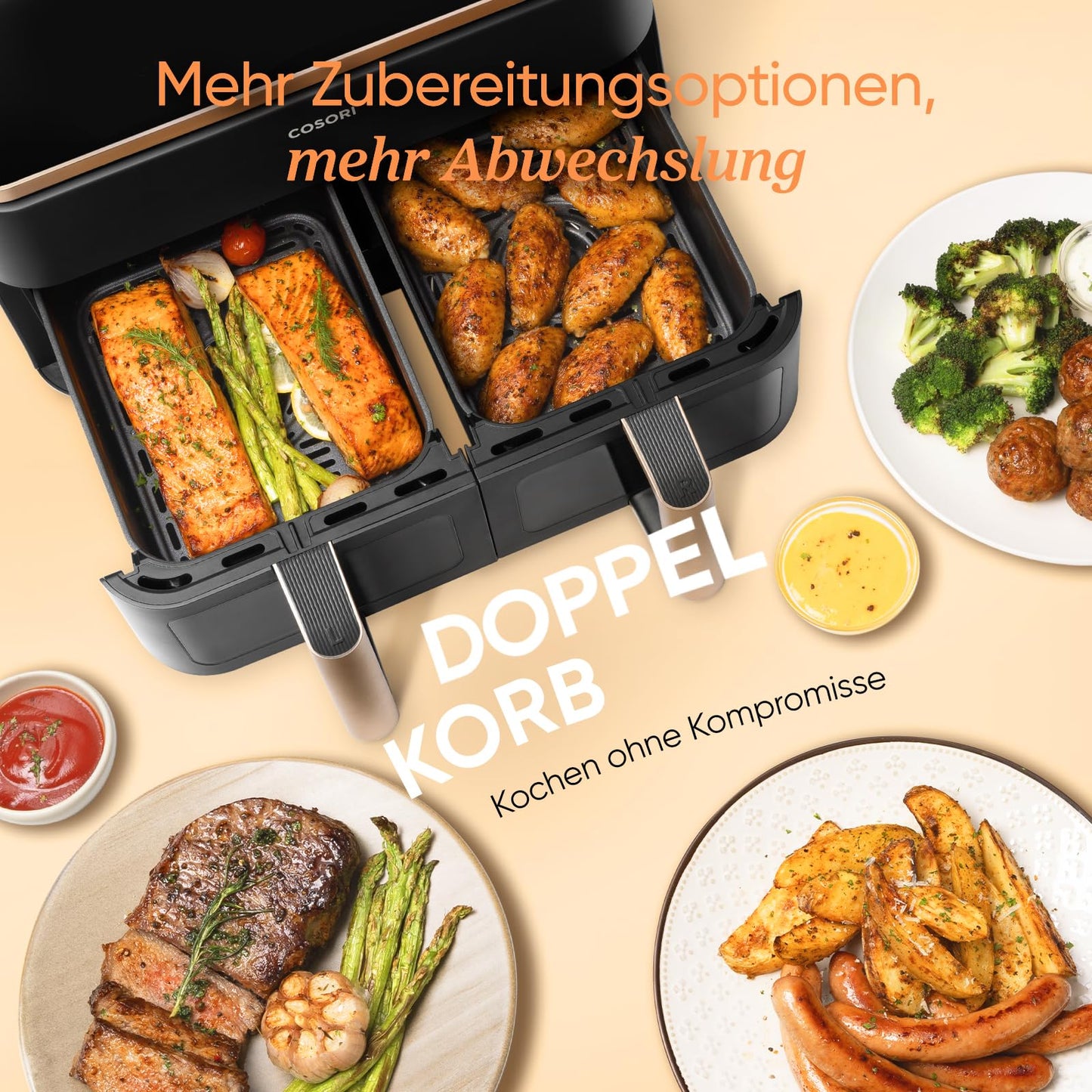 COSORI Heißluftfritteuse 2 Kammern, Airfryer Testsieger der Stiftung Warentest, 6-in-1 Dual Zone Heißluftfritteuse 8,5 L