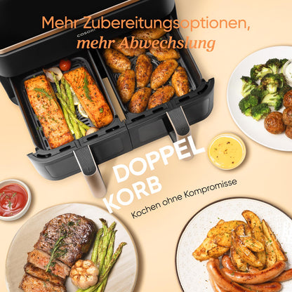 COSORI Heißluftfritteuse 2 Kammern, Airfryer Testsieger der Stiftung Warentest, 6-in-1 Dual Zone Heißluftfritteuse 8,5 L