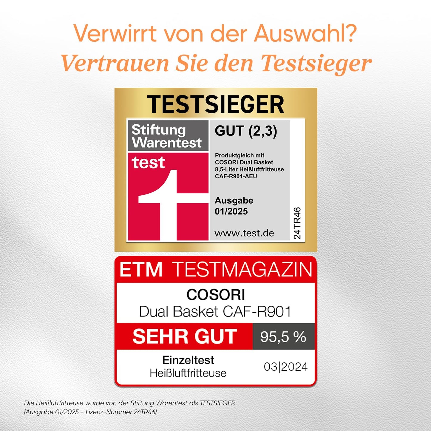 COSORI Heißluftfritteuse 2 Kammern, Airfryer Testsieger der Stiftung Warentest, 6-in-1 Dual Zone Heißluftfritteuse 8,5 L